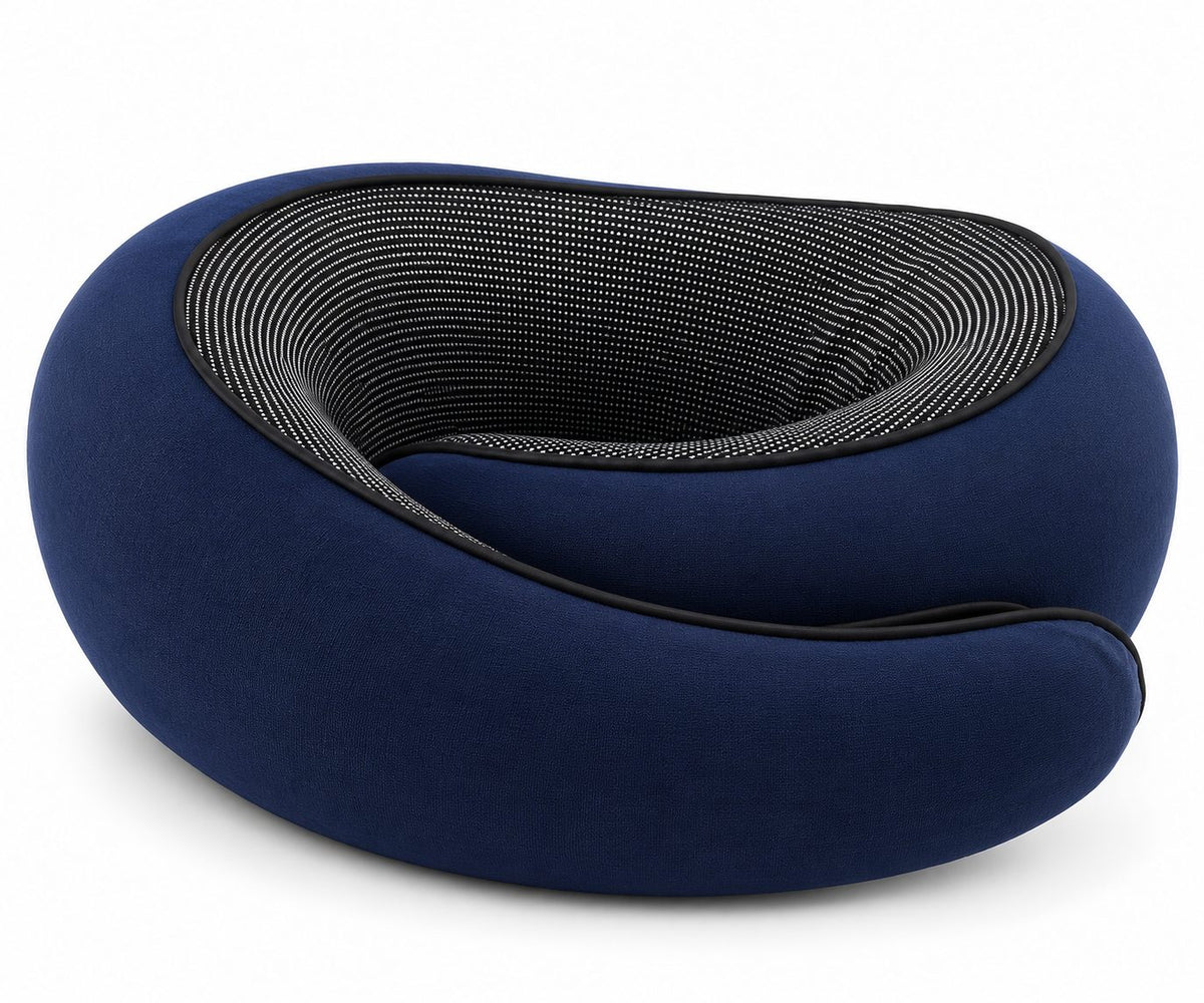 Coussin de voyage Nuita 360° bleu foncé en mousse à mémoire de forme